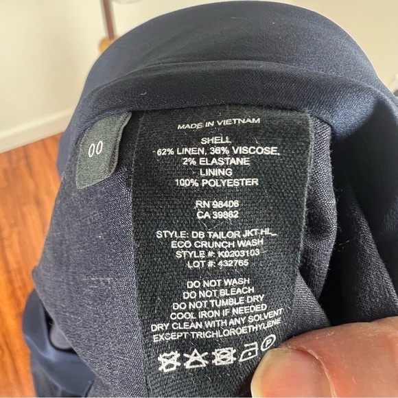 Theory Double Breasted DB Tailor Jacket Blazer Linen Navy Blue Size 00 - Picture 6 of 6